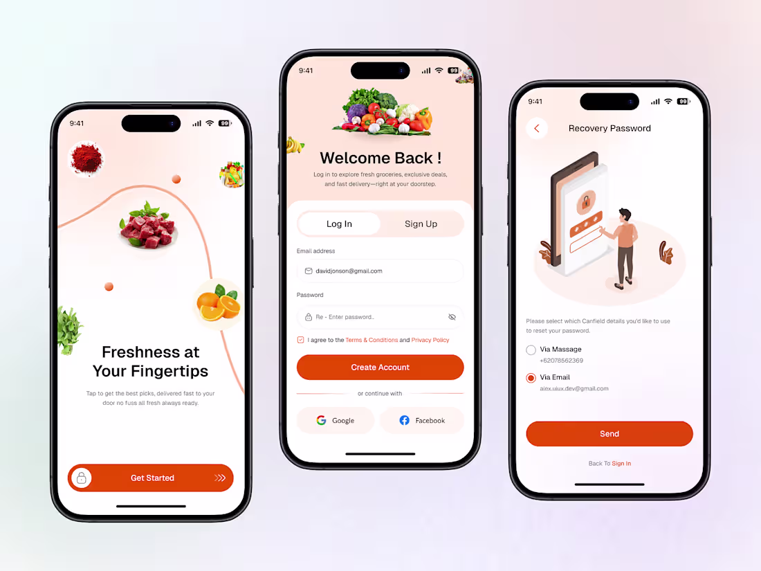 Cover image for Grocery App UI Design for Onboarding and Security