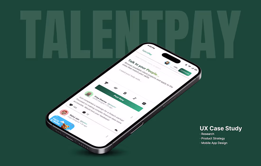 Cover image for TalentPay- UX Case Study | Freelancing Platform