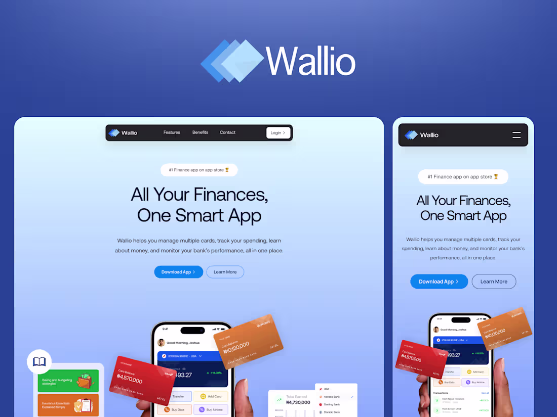 Cover image for Landing Page Design for Wallio - Fintech App