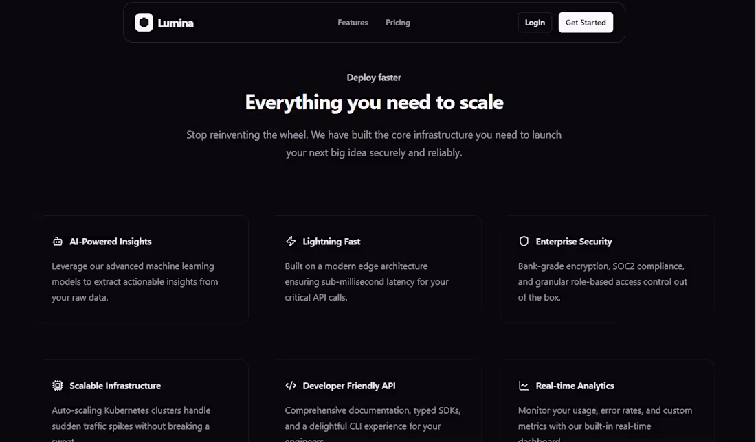 Cover image for A modern dark-themed landing page