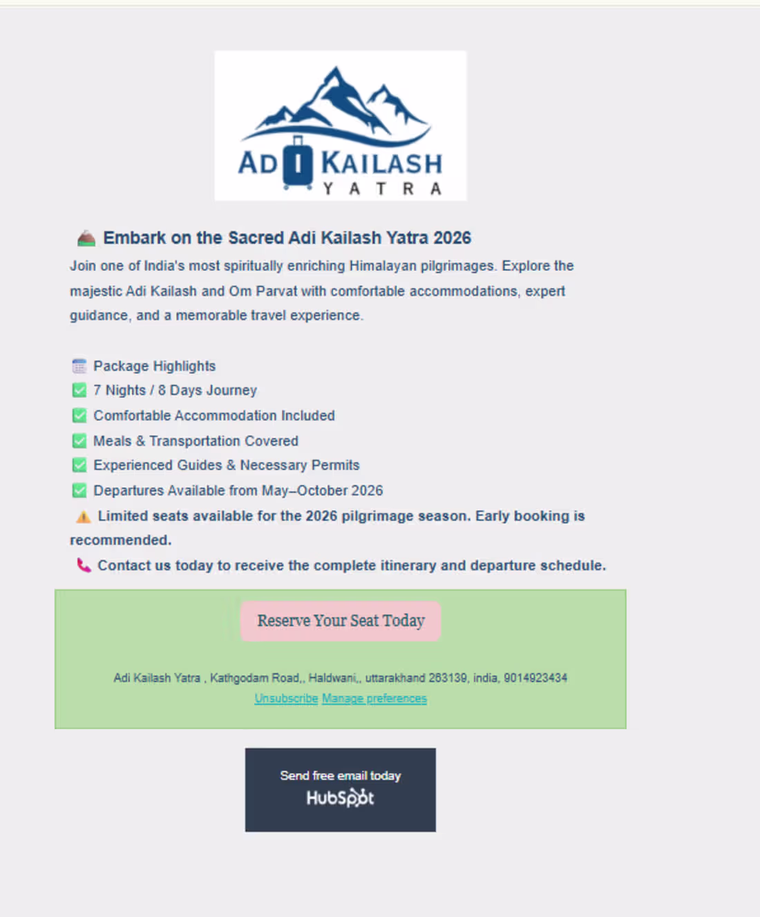 Cover image for Adi Kailash Yatra Promotional Email