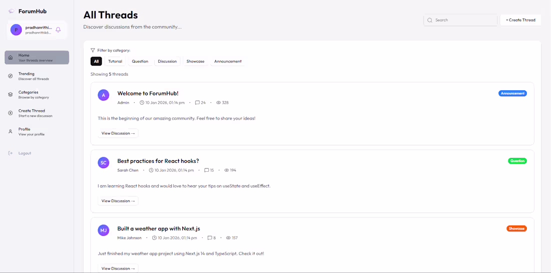 Cover image for Forum Application UI Design from Nextjs & Tailwind