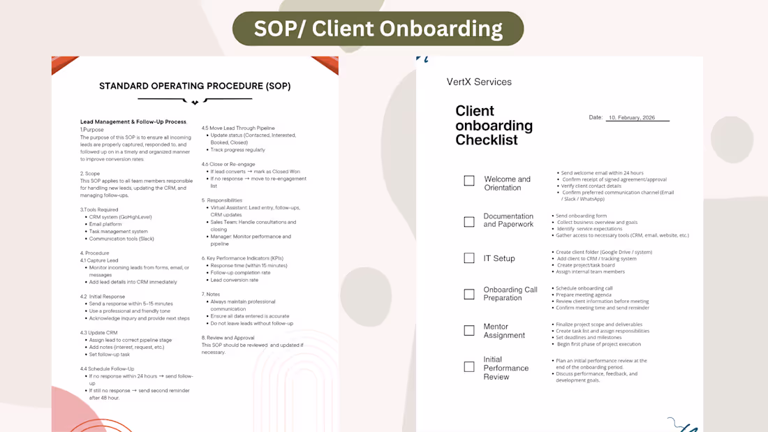 Cover image for SOP Creation & Client Onboarding