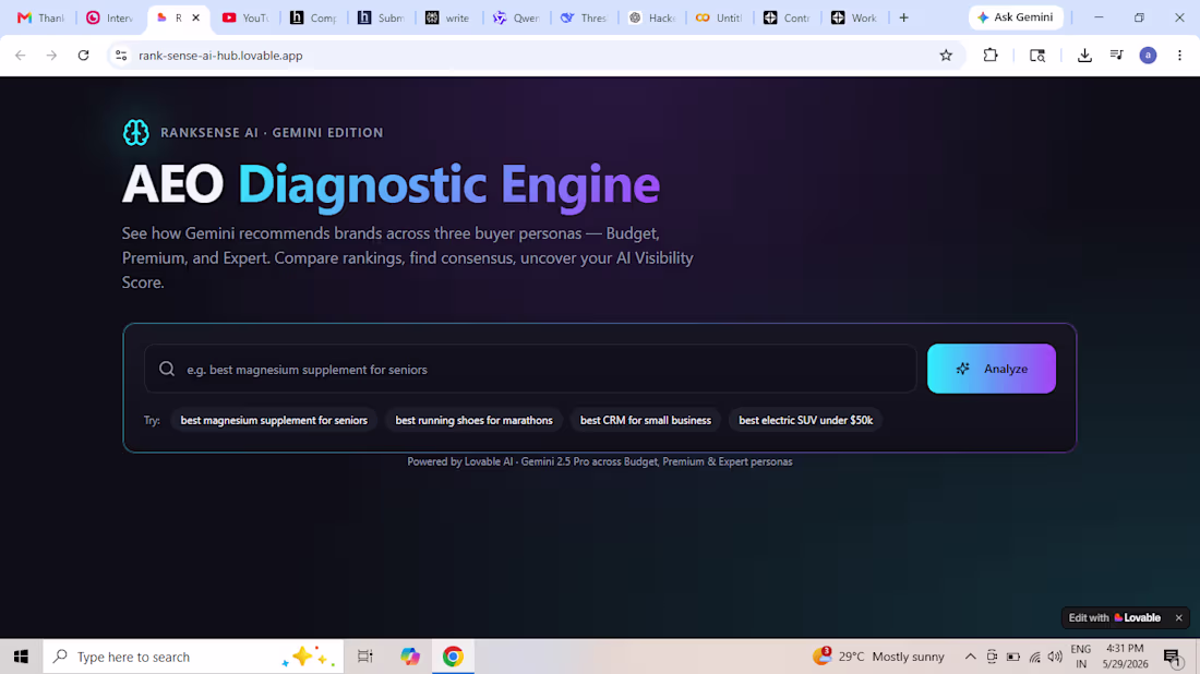 Cover image for RankSense AI — AEO Diagnostic