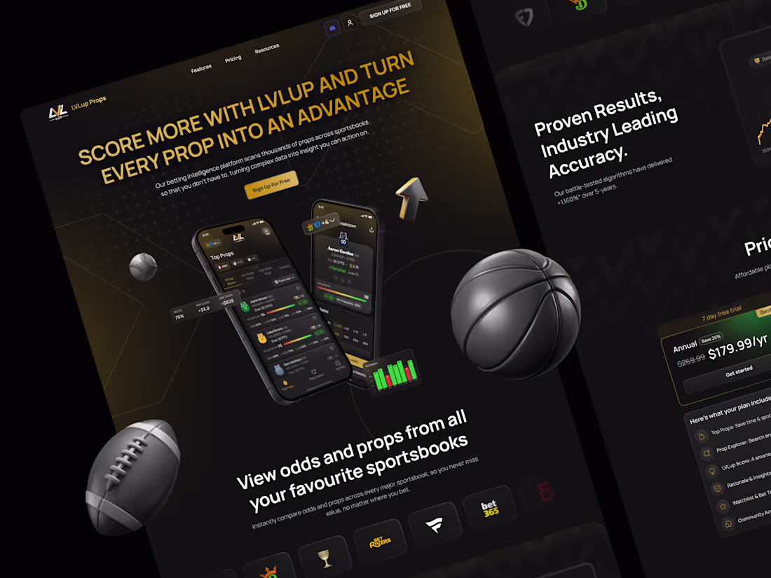 Cover image for Website for  LVLup AI-Powered Betting Analytics App
