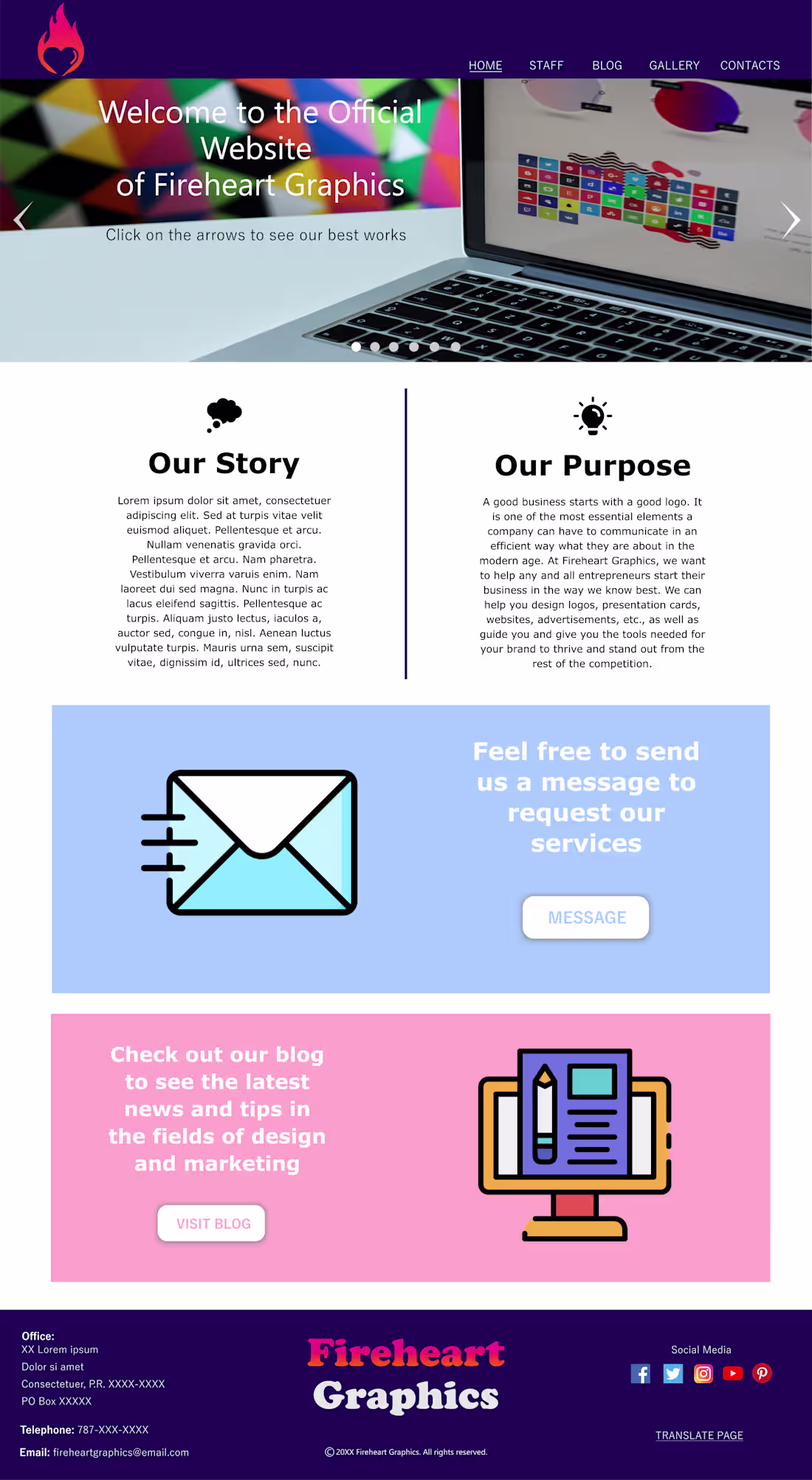 Cover image for Fireheart Graphics Fake Website Mock-up