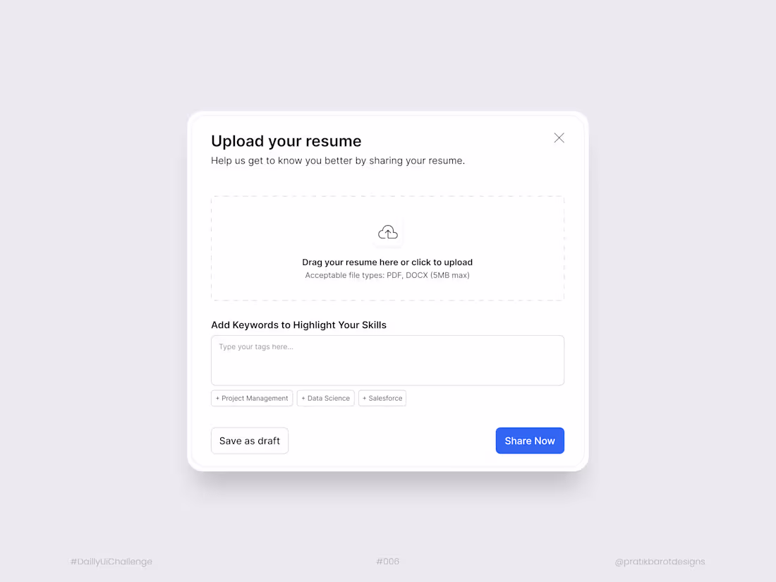 Cover image for Upload resume | Daily Ui Challenge 006