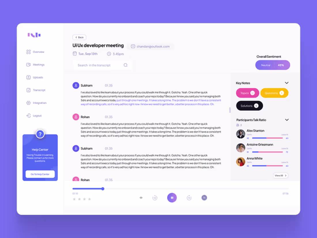 Cover image for Meeting analytics web app UI design