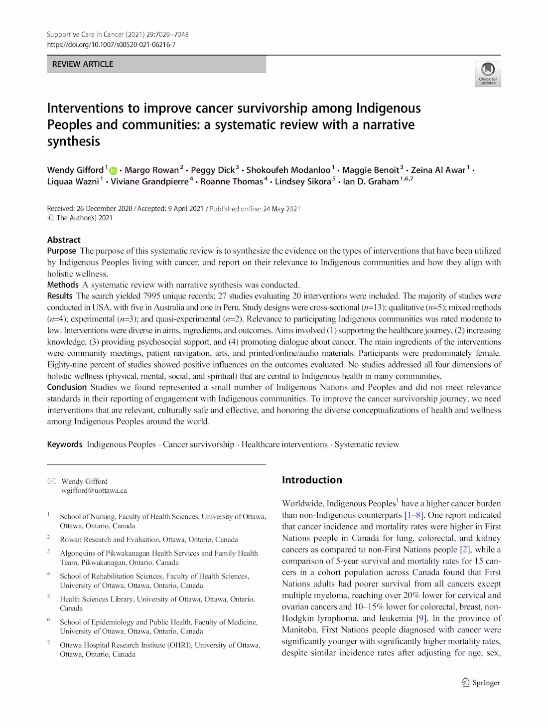 Cover image for One of my publications. A systematic review about cancer sur...