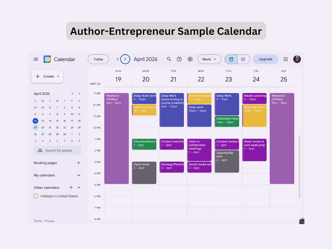 Cover image for Sample Weekly Calendar Structure