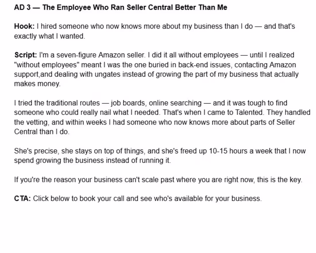 Cover image for Ad Script Writing for a Recruitment agency Meta Ads in the US