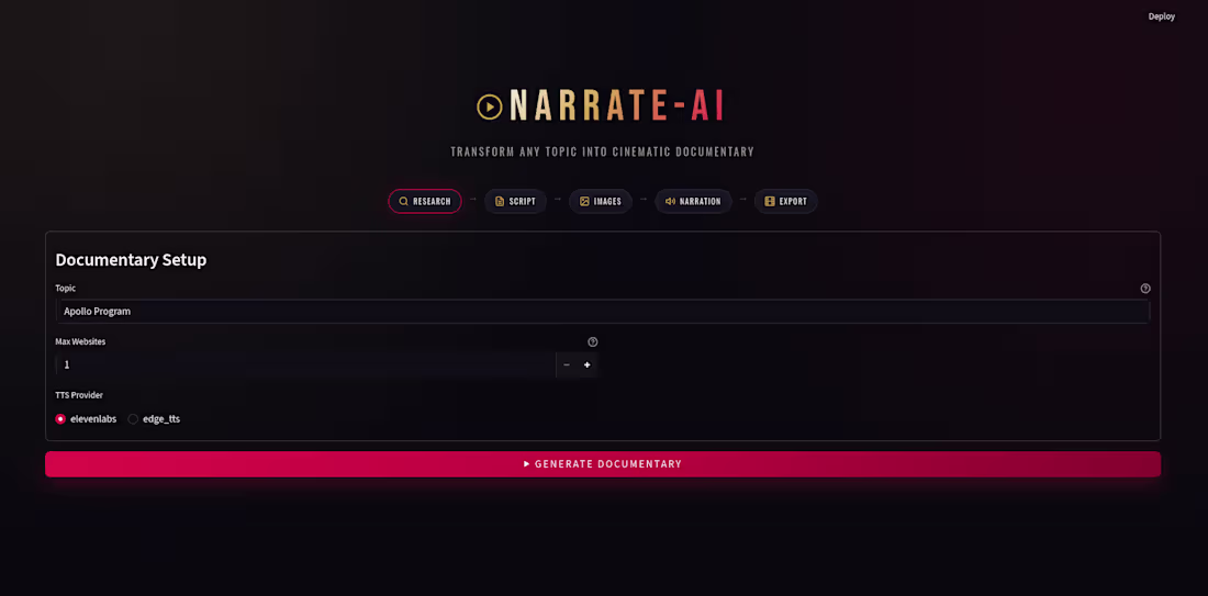 Cover image for NarrateAI (Documentary Maker)
