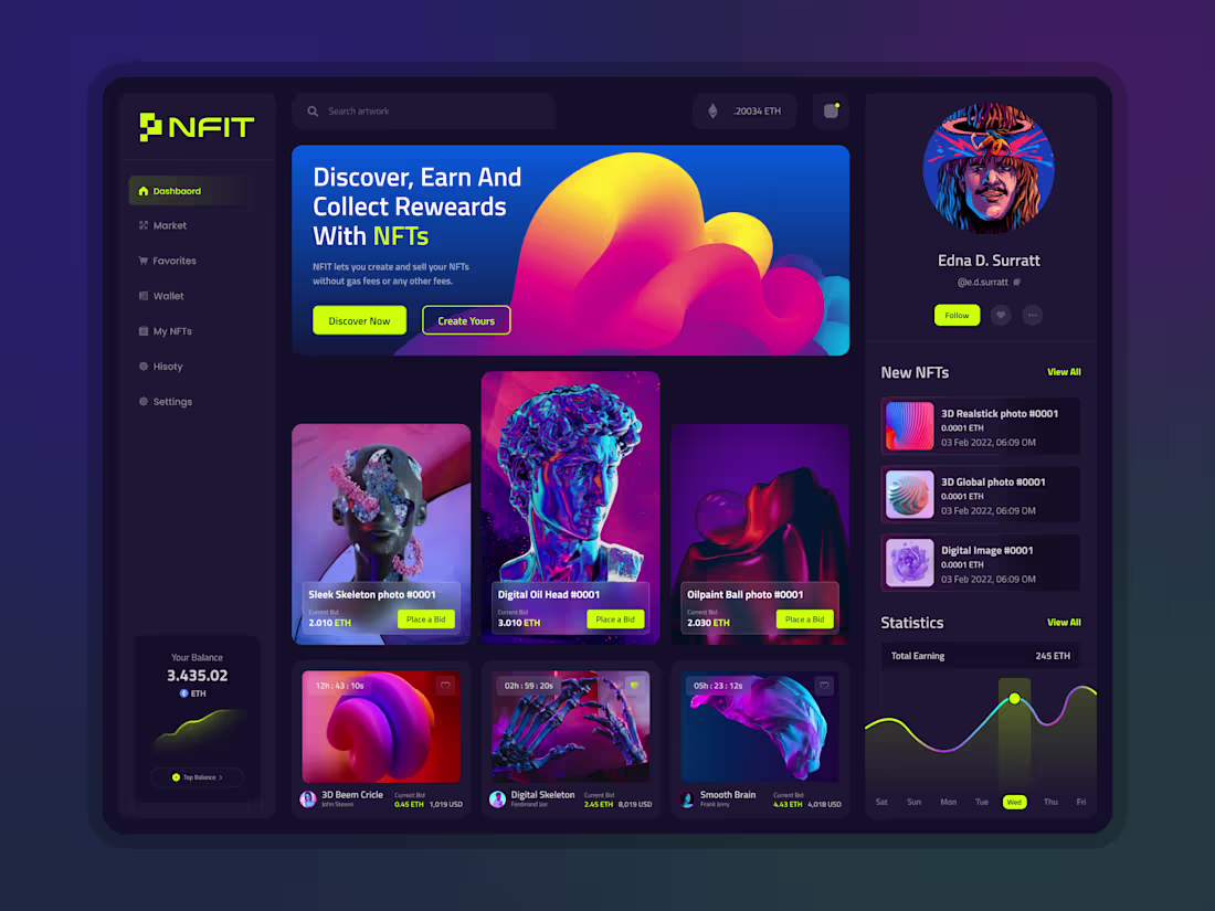 Cover image for NFT Marketplace Dashboard Dark