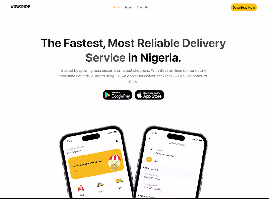 Cover image for https://www.vigoride.net/ The Fastest, Most Reliable Deliver...