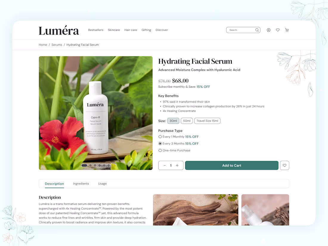 Cover image for Modern Ecommerce Product Page Design for Skincare