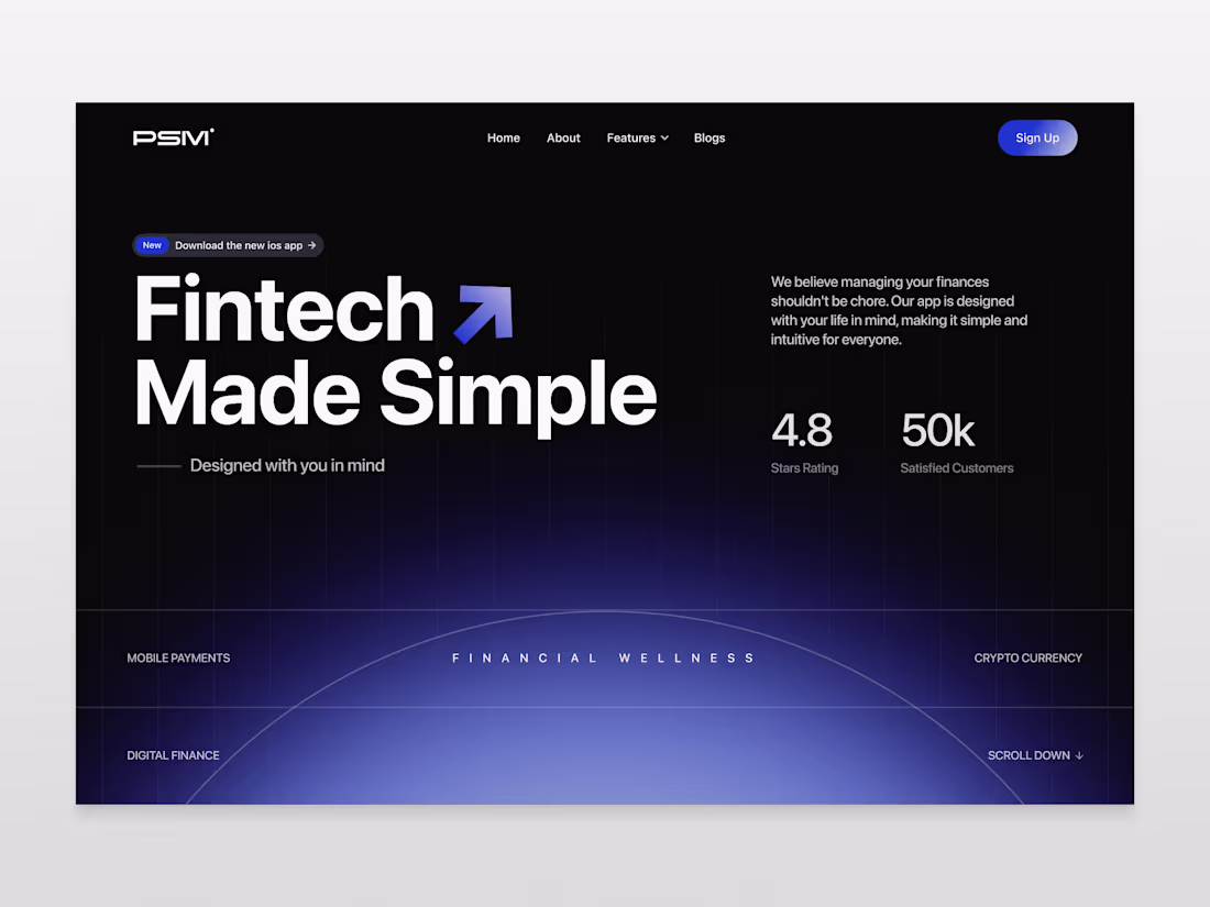 Cover image for Hero section design for a fintech product.