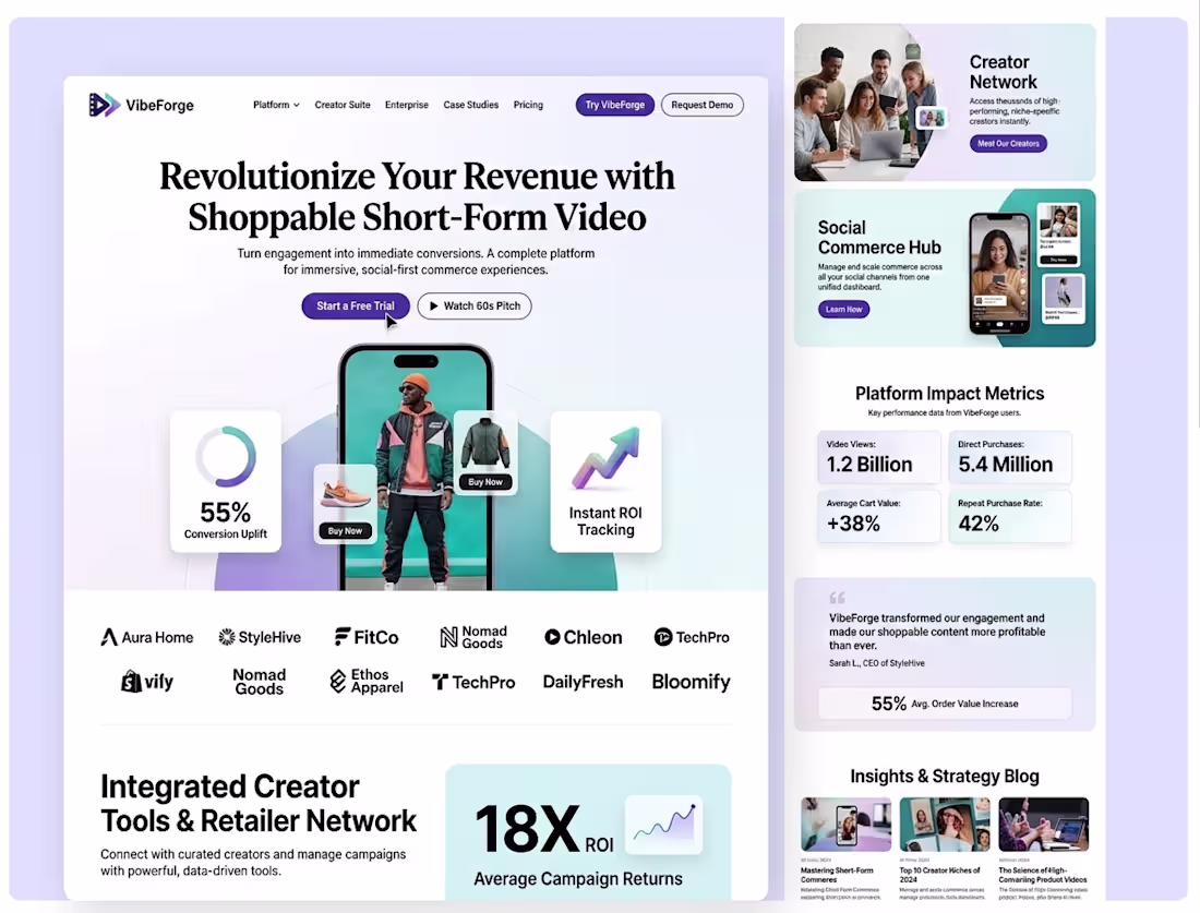 Cover image for VibeForge High-Converting SaaS Landing Page & UI/UX Design