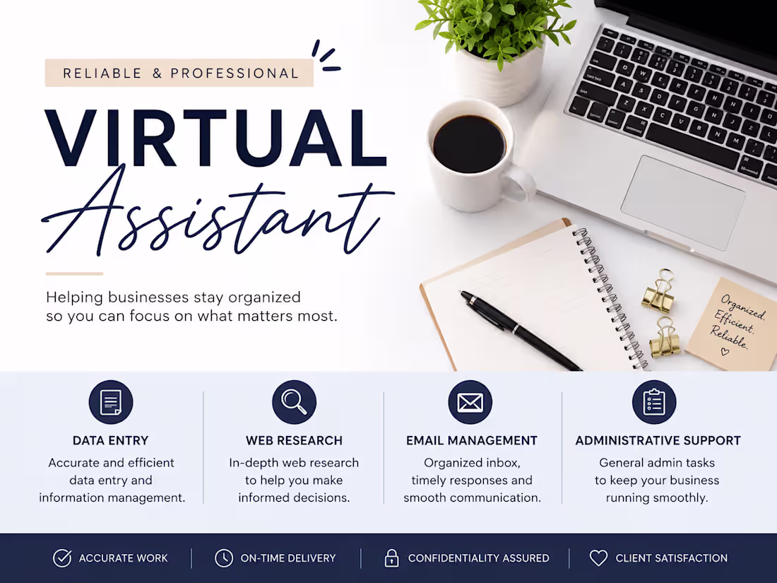 Cover image for Reliable Virtual Assistant for Data Entry & Web Research