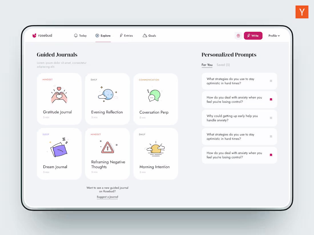 Cover image for Product design for AI (SaaS) journal for mental health Rosebud