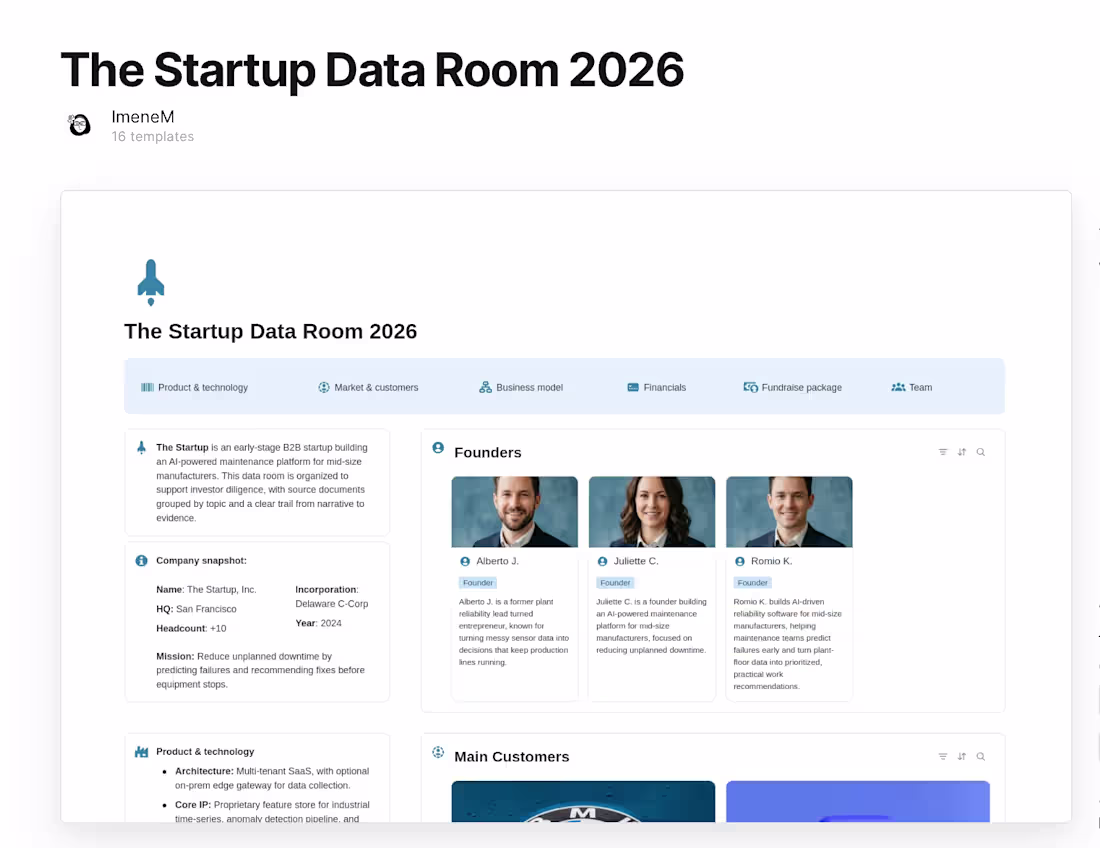 Cover image for The Startup Data Room -