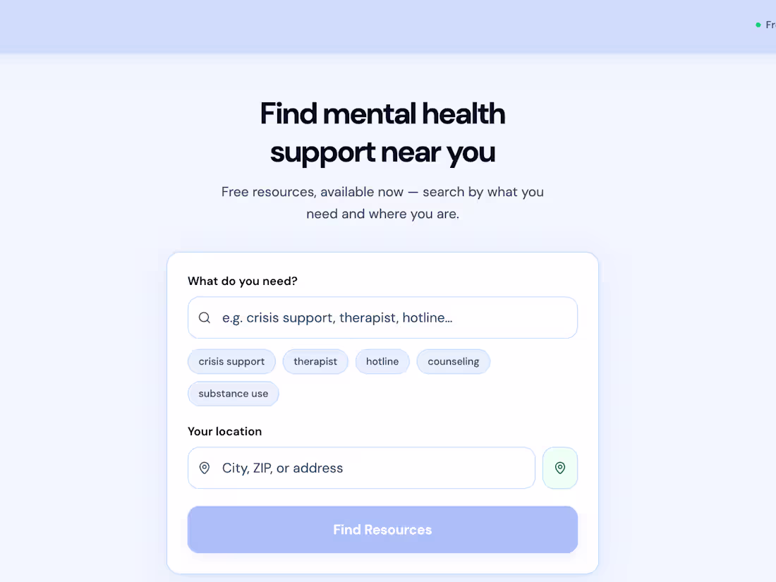 Cover image for QuickHelp: Real-Time Mental Health Support Locator App