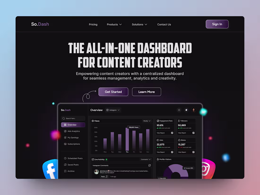 Cover image for Social Media Dashboard - Product Landing Page