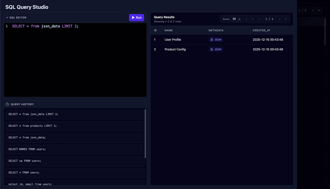Cover image for Recently built an SQL studio interface to visualize SQL data...