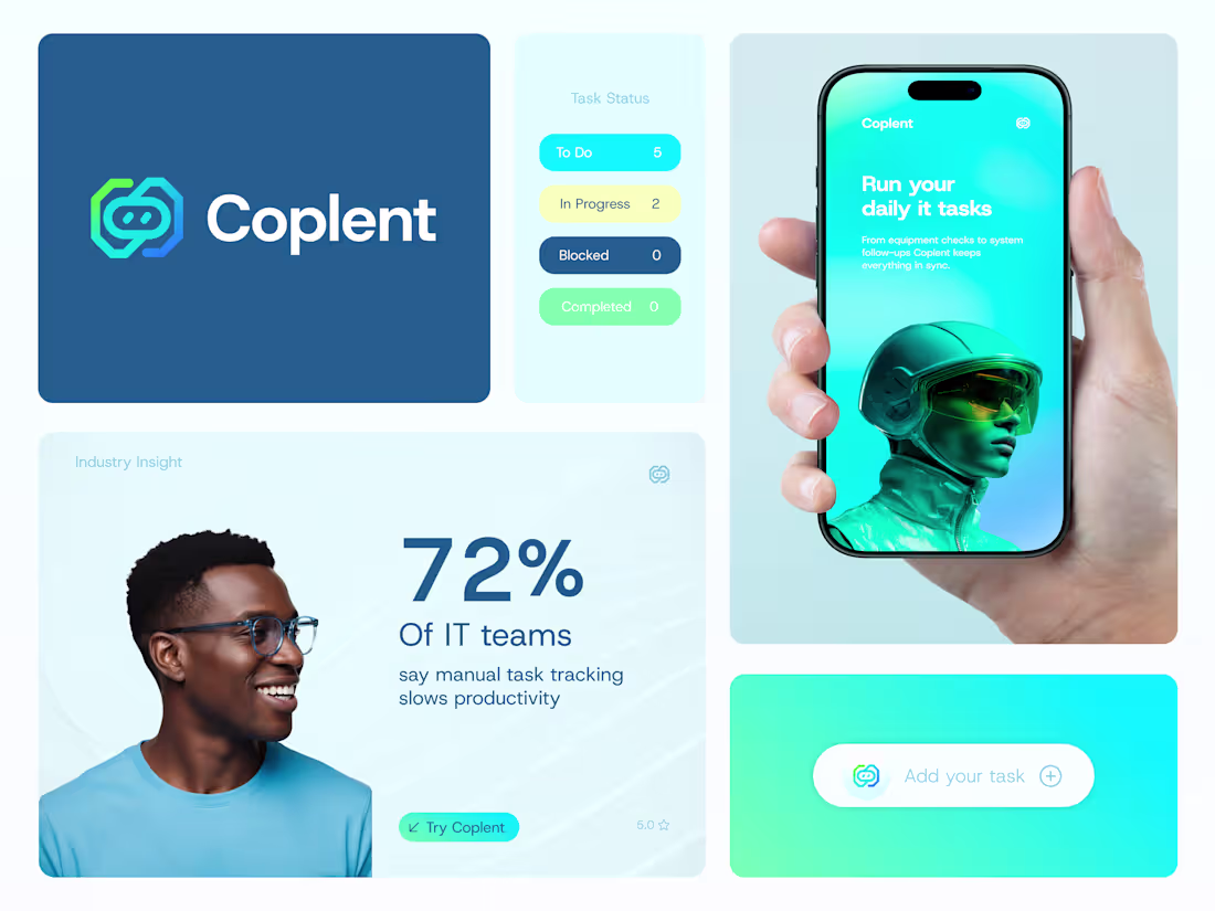 Cover image for Coplent AI Branding
Coplent represents an