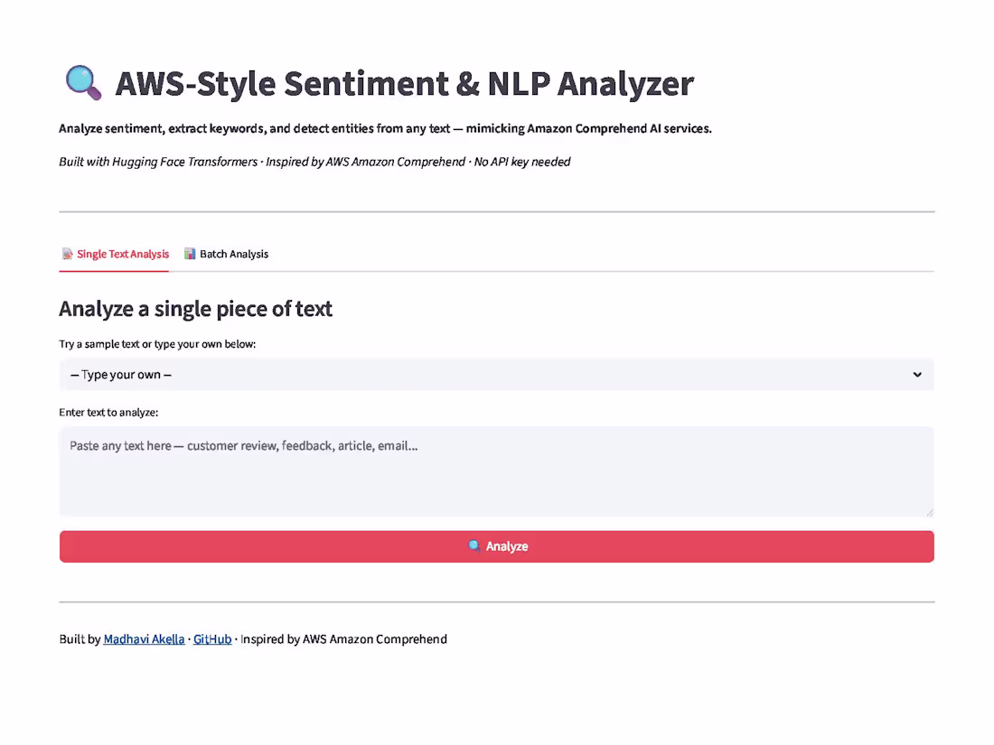 Cover image for AWS Sentiment & NLP Analyzer: