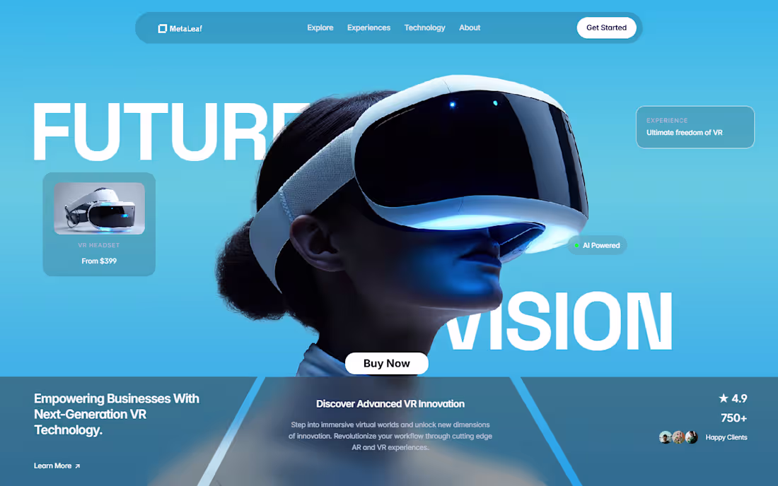 Cover image for MetaLeaf VR Headset Website design.
@Framer