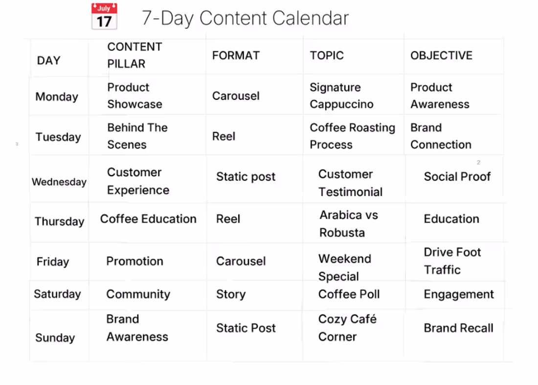 Cover image for A 7-day Instagram content calendar