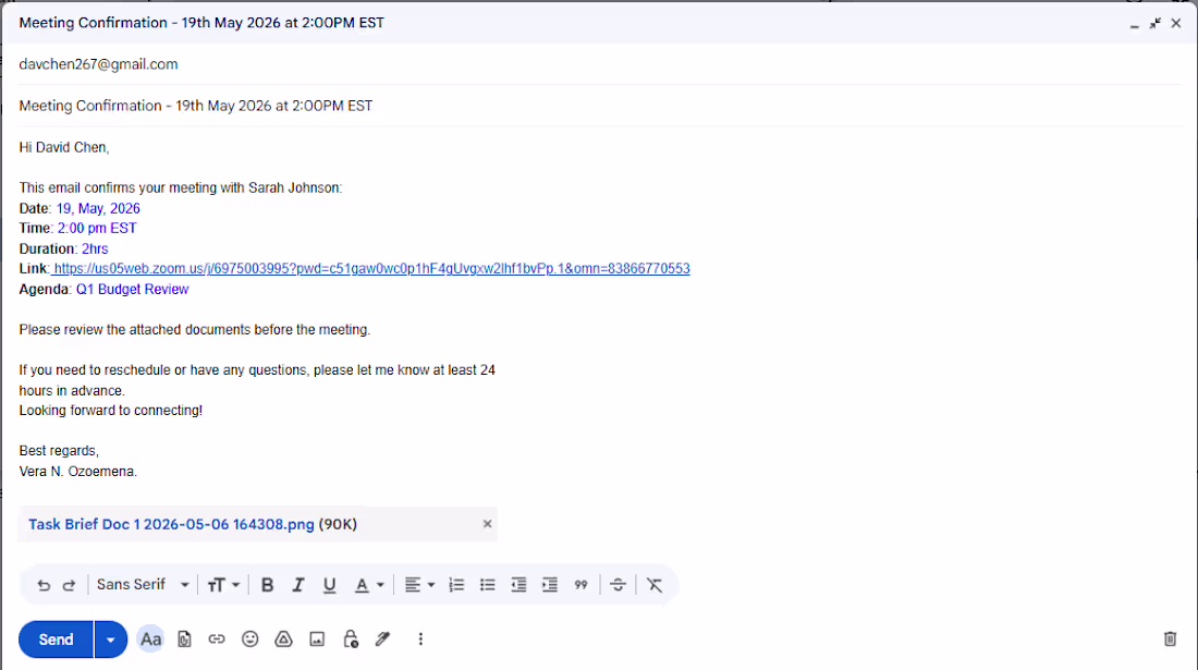 Cover image for Professional meeting confirmation email drafted