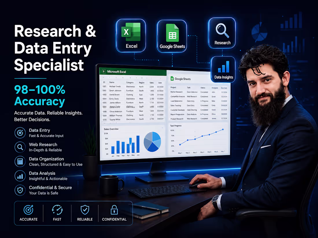 Cover image for Accurate Research, Lead Lists & Data Entry (Excel/Sheets)
