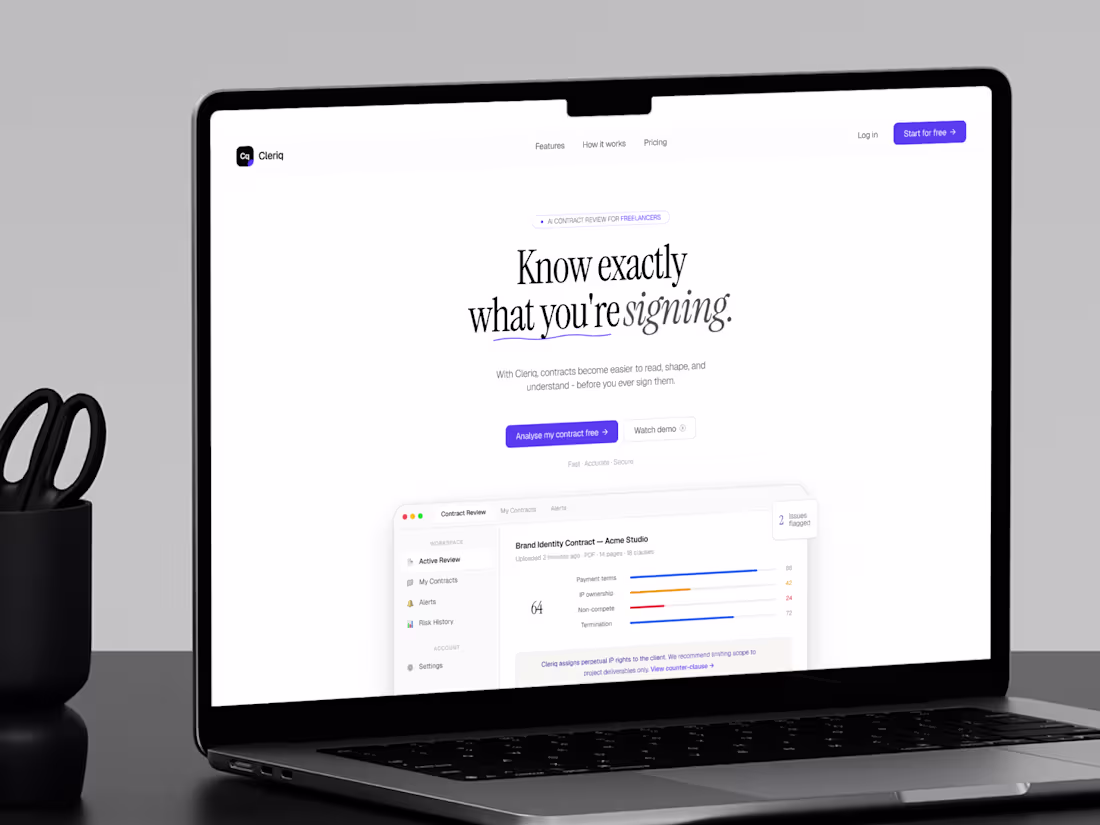 Cover image for Cleriq | Contracts, without the chaos fOR FREELANCERS