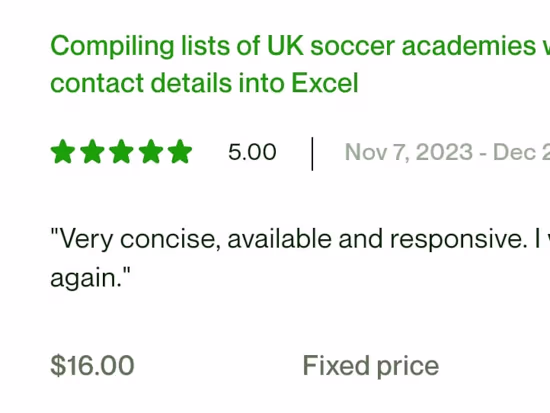 Cover image for Compiling lists of UK soccer academies with website and contact 