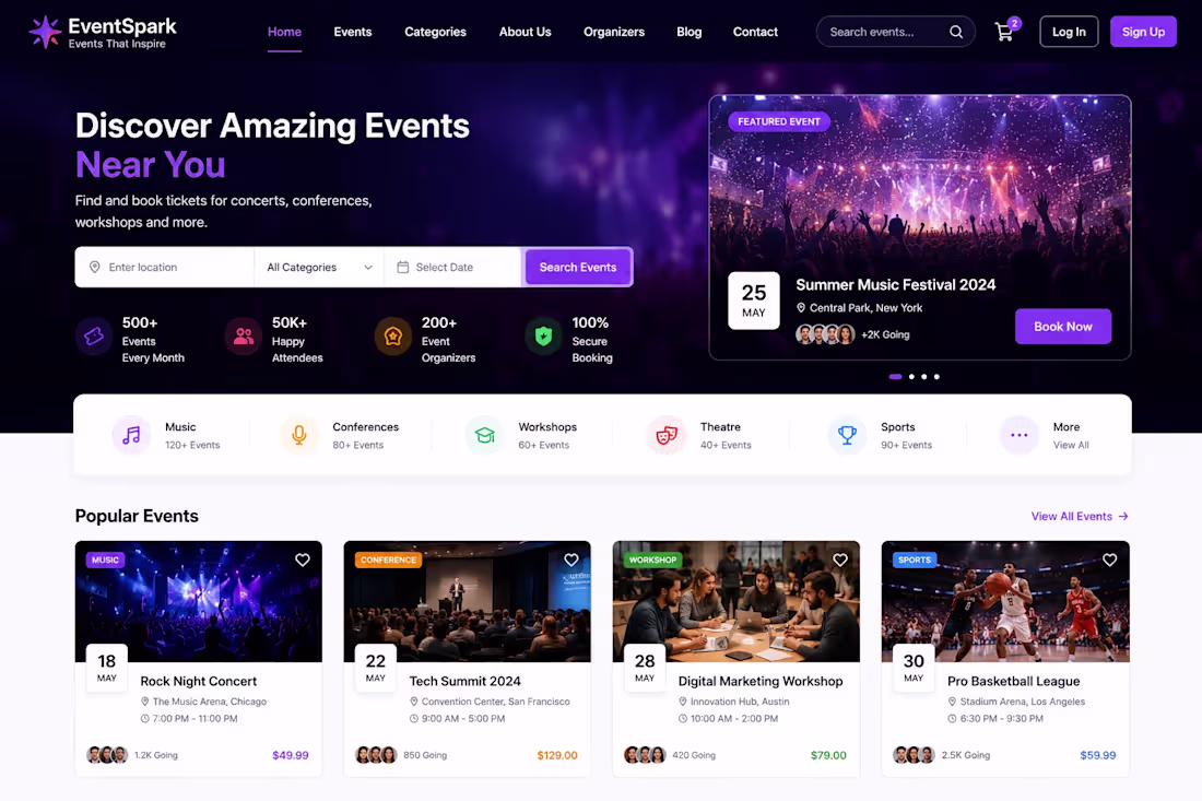 Cover image for EventSpark
Industry: Events & Ticket Booking
Project: