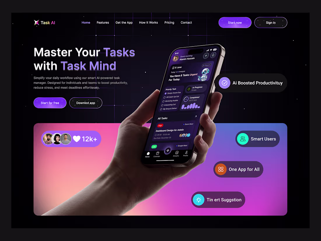 Cover image for AI Task Manager Landing Page Design