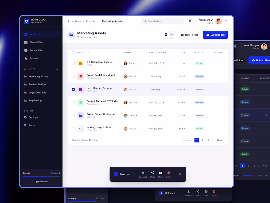 Cover image for Acme Cloud - Saas Team File Manager Dashboard UI Design