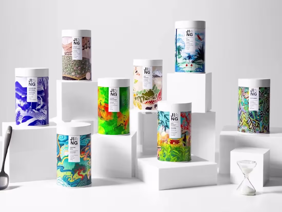 Cover image for Packaging Rebrand Rollout Jing Tea — Phoebe Person Graphic Desi…