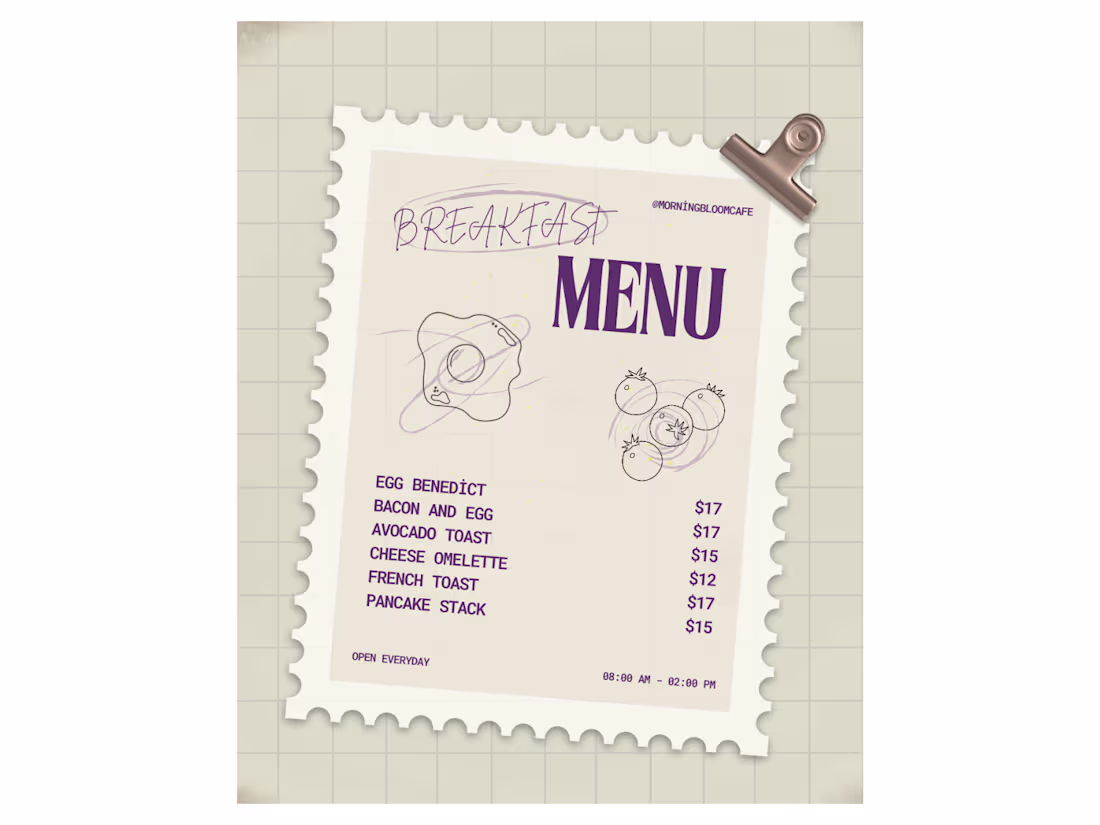 Cover image for Breakfast Menu Design
A vintage-style breakfast