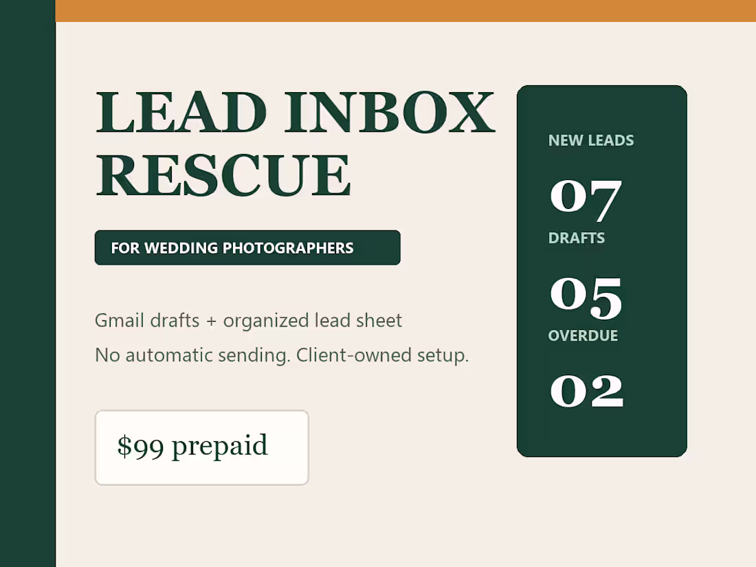 Cover image for Lead Inbox Rescue for Wedding Photographers