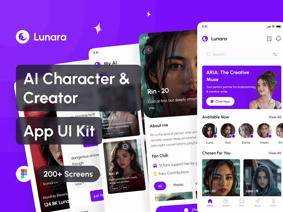 Cover image for Lunara - AI Character & Creator App UI Kit