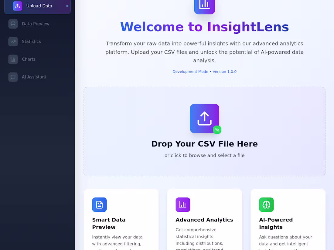 Cover image for InsightLens - AI-Powered Data Analysis Platform