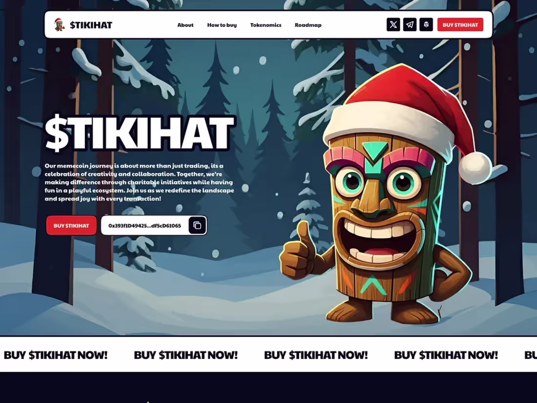 Cover image for Vibrant Landing Page Design for $TIKIHAT Memecoin