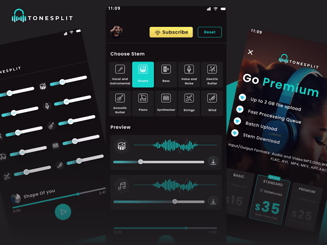 Cover image for ToneSplit - AI based music splitter