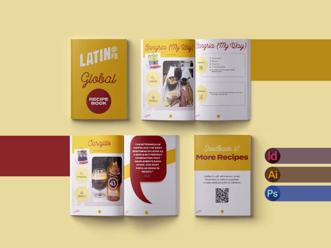 Cover image for Cookbook design for Latin@FB Global, a vibrant, culture-driv...