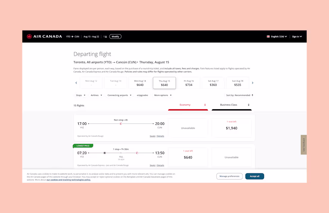 Cover image for Air Canada Booking Flow Redesign