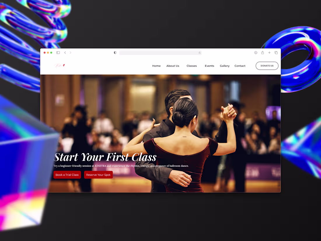 Cover image for Kinetra Ballroom Academy Website Design