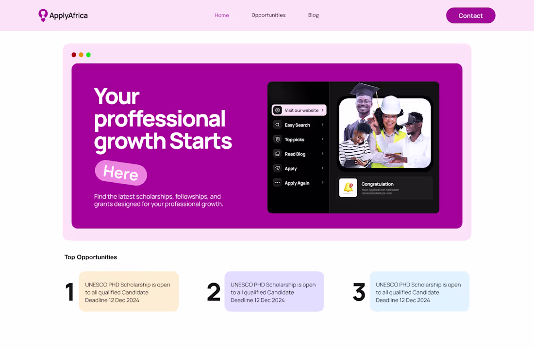 Cover image for Responsive Web Platform for ApplyAfrica