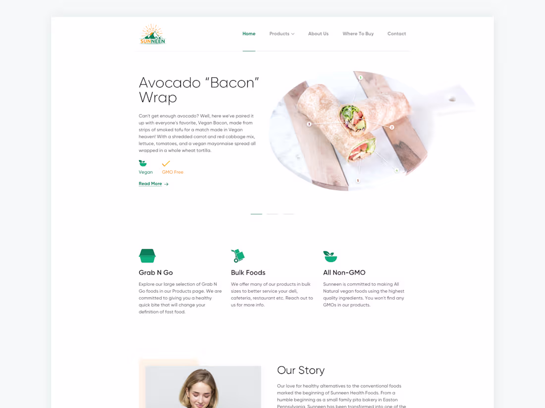 Cover image for Clean food company website design.